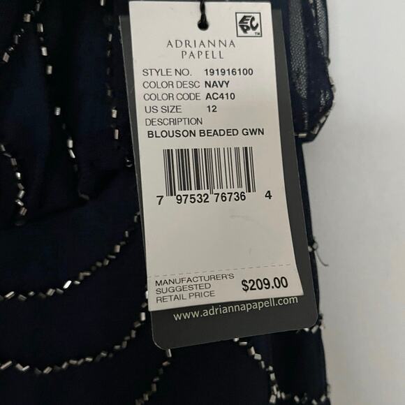Adrianna Papell‎ NWT Navy Blouson Beaded Gown - Picture 5 of 7